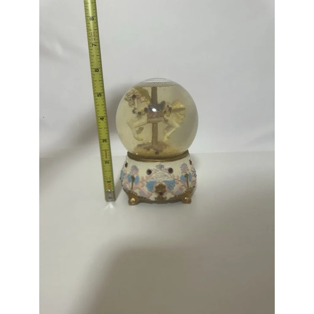 Vintage Musical Snow Globe Featuring A Horse On A Carousel